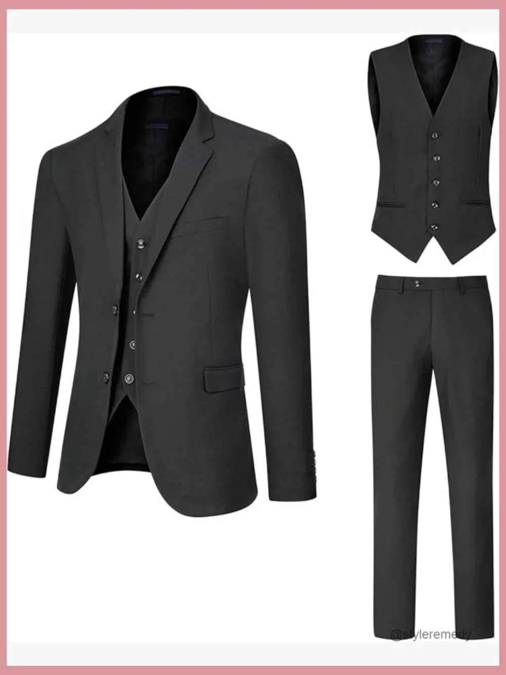 Slim Fit 3 Piece Suit Set with Multi-Functional Pockets